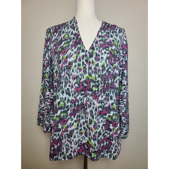 A la carte WOmens Cardigan Multicolor White Purple Green Size XL A440 - Picture 2 of 8